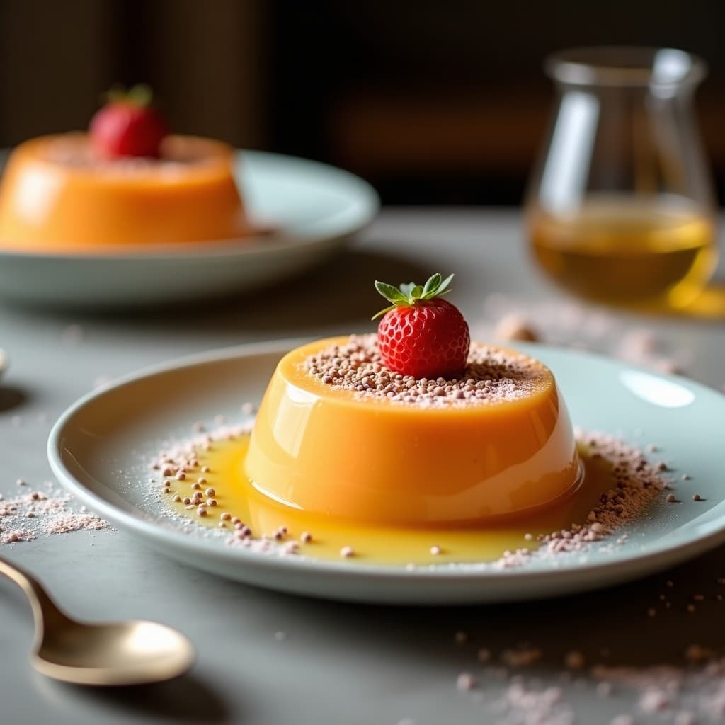 Mousse de apricot y chía en copa de cristal transparente, con capas cremosas y decoración de nueces picadas y canela en polvo. Postre sin azúcar y rico en omega-3.