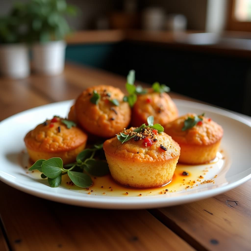 Muffins salados dorados en moldes de silicona, rellenos de trozos de chorizo ibérico y pimiento del padrón, con un toque de queso manchego rallado por encima. Receta sin gluten en airfryer con toque picante.
