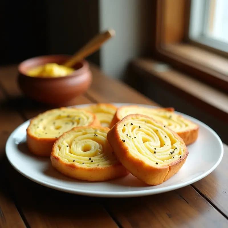 Pan de Aipim con Requeijão recién horneado en Airfryer, dorado y esponjoso, con vetas cremosas de requeijão y cebollino fresco espolvoreado, servido en una tabla de madera rústica.