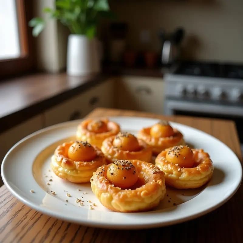 Pasteis de Nata de Vino Porto en molde de hojaldre dorado, crema sedosa con tonos caramelizados y espolvoreados de canela, sobre bandeja rústica de madera con copas de vino Porto al fondo.