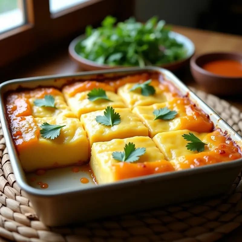 Pastel de papa colombiano con carimañola de yuca horneado, dorado y burbujeante, con capas visibles de puré de papa, relleno de carne y discos de carimañola crujientes, espolvoreado con queso rallado.