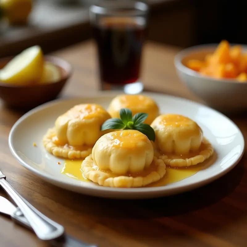 Bandeja de pastelitos de guayaba y queso crema cubanos dorados y crujientes, con bordes sellados con tenedor, rellenos visibles al cortar, sobre fondo rústico de madera con hojas de menta.