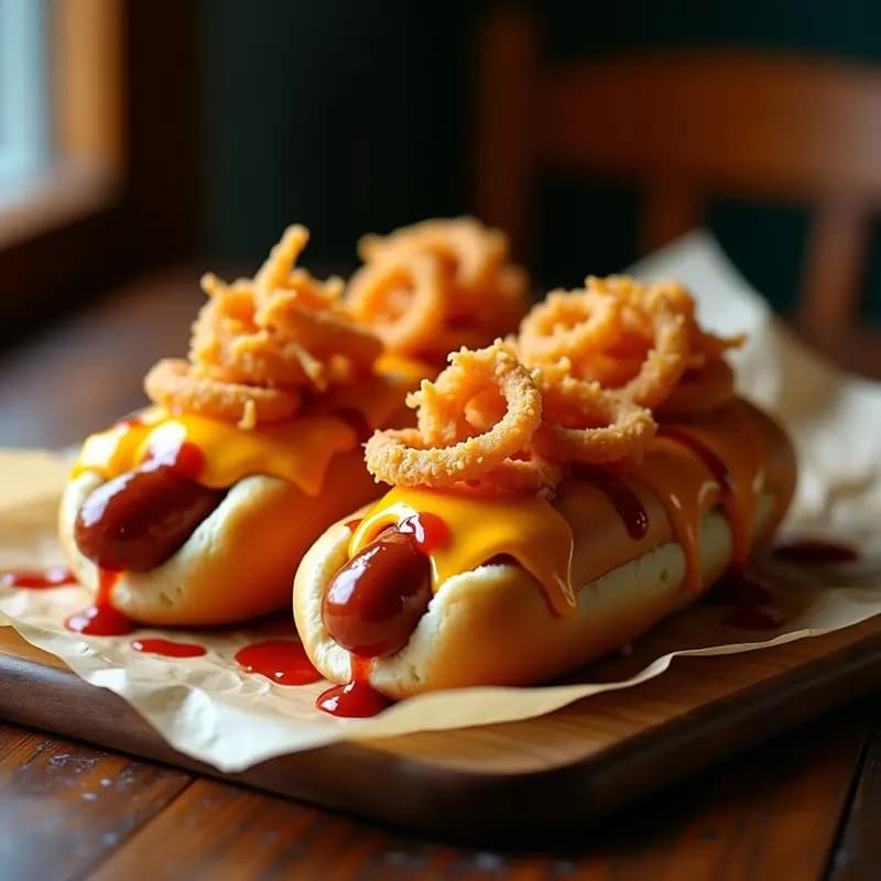 Perros Calientes Explosivos con Queso Cheddar Fundido y Cebolla Crujiente: Receta de Comida Rápida para Fiestas