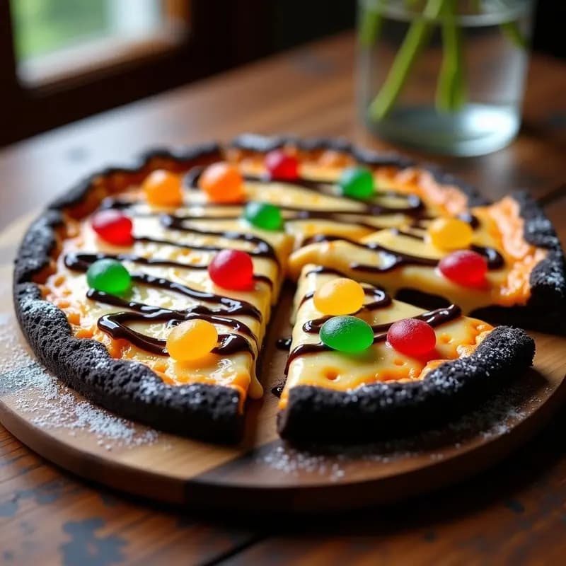 Pizza 4 Quesos con Base de Masas Oreos y Toppings de Gominolas: El Postre que Parece Cena