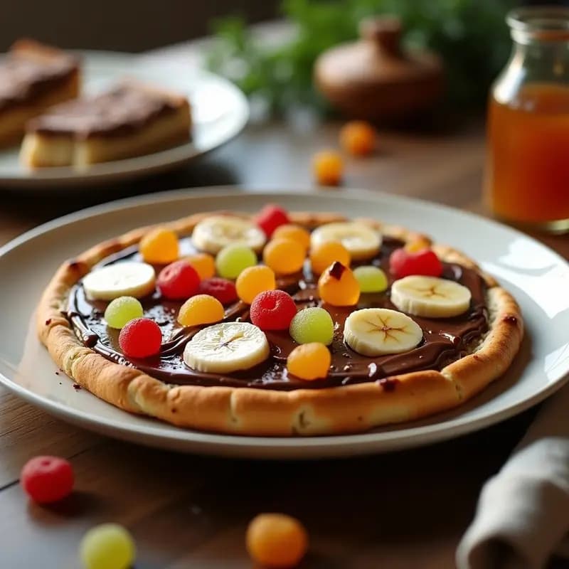 Pizza con Base de Pan de Molde, Toppings de Nutella, Plátano y Gominolas: Desayuno o Cena de Cuento