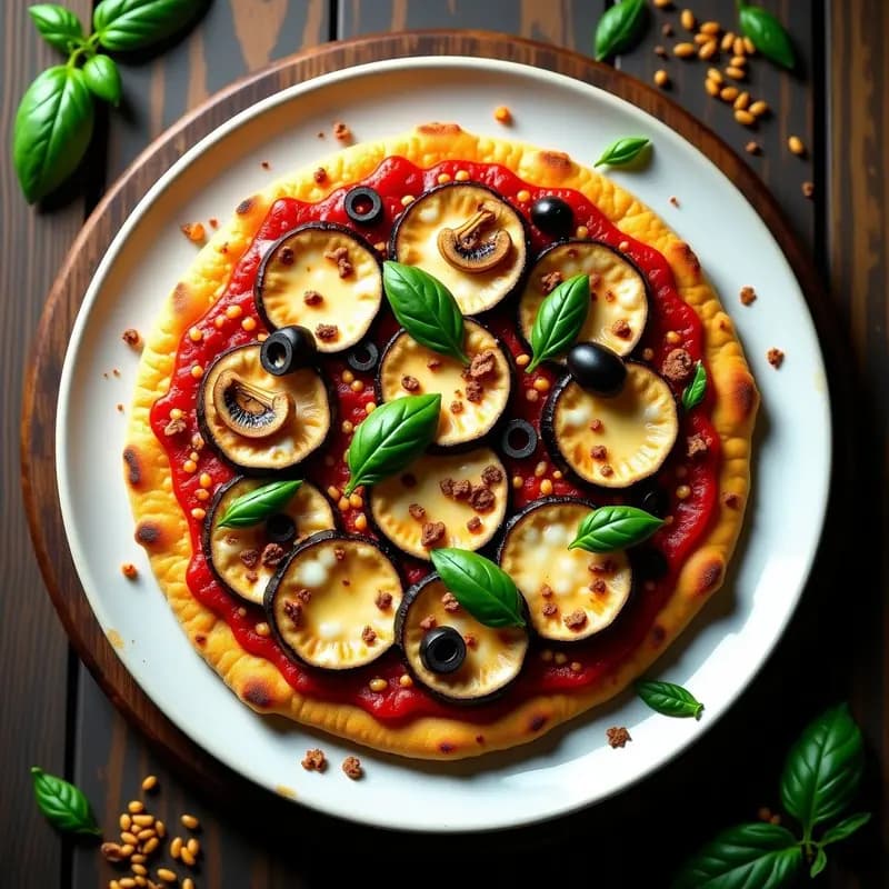 Pizza de Berenjena con Base de Lentejas y Queso Vegano Fundido: Receta Italiana Sin Horno