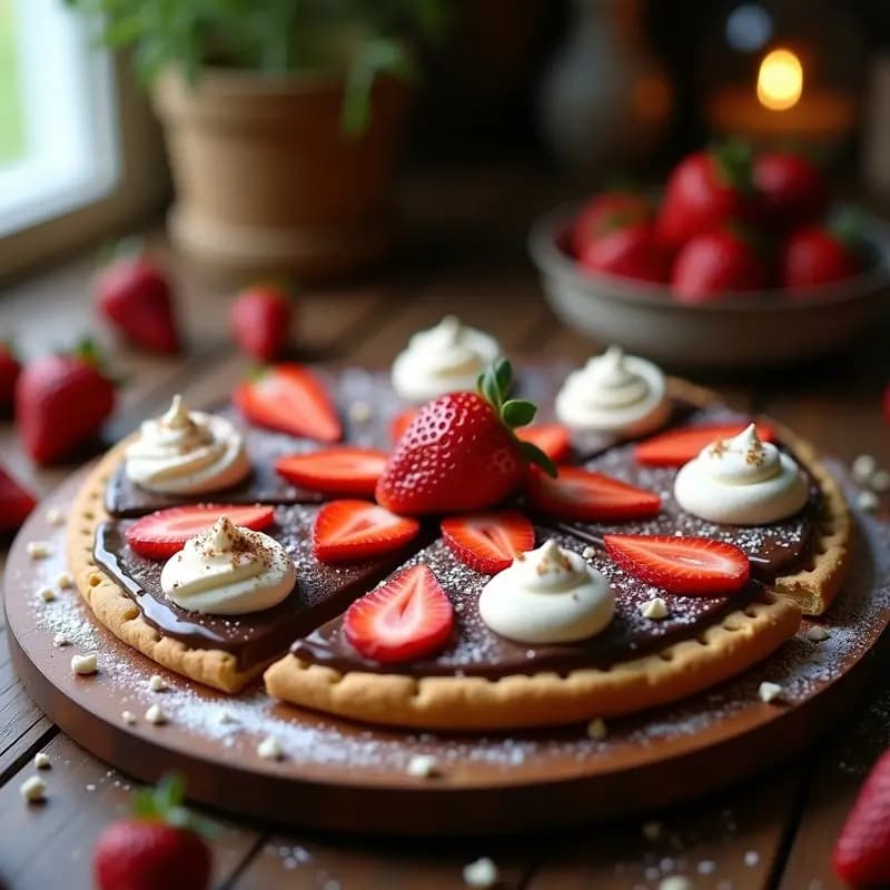 Pizza de Chocolate y Fresas: Receta Dulce con Base de Galleta y Crema de Avellanas
