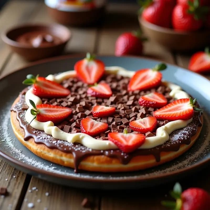 Pizza de donut glaseado con Nutella y fresas, receta hipercalórica y adictiva, postre o cena para los más golosos.