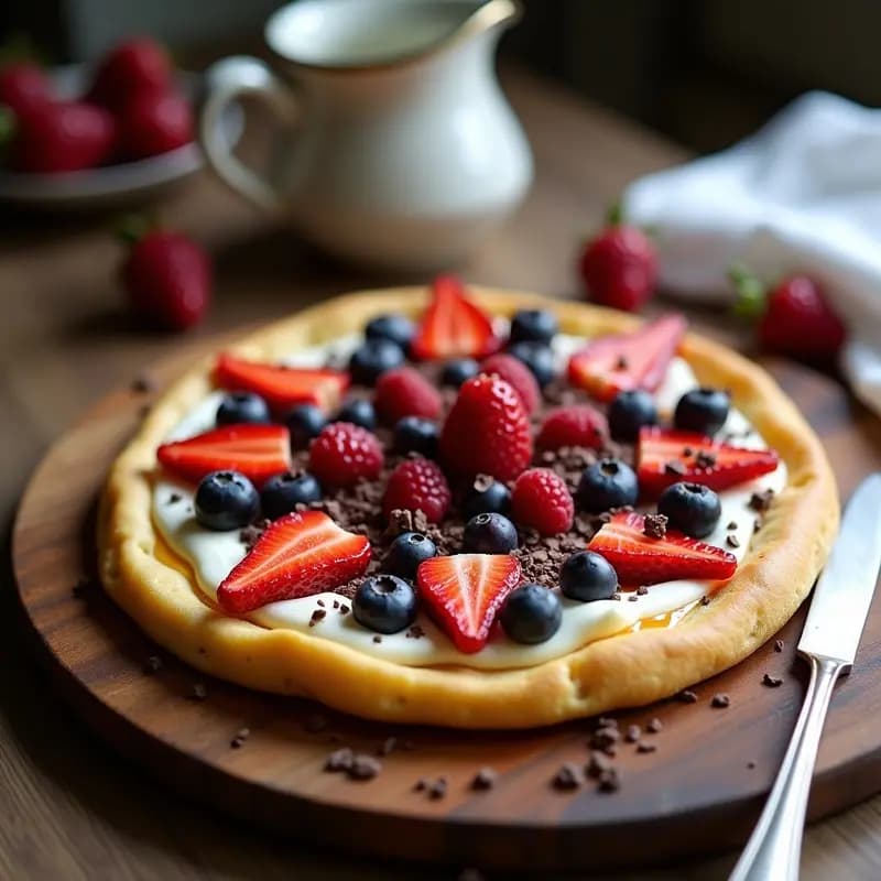 Pizza de Panqueques con Queso Crema y Frutos Rojos: Desayuno Dulce para Días de Pecado