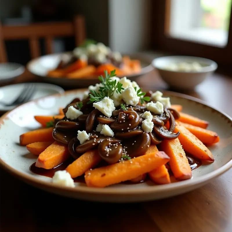 Poutine Americana de Batata y Queso Azul con Salsa de Champiñones: Receta Decadente en Airfryer