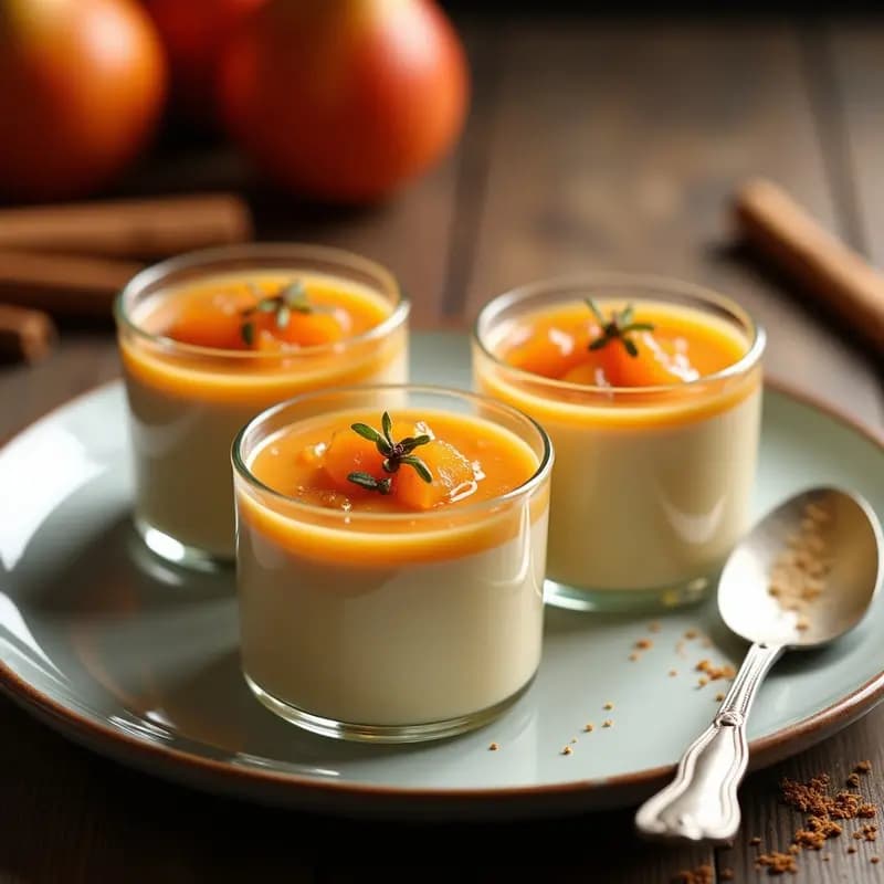 Pudín de chufa cremoso con vetas de cardamomo, servido en copas de cristal con compota de higos chumbos dorados y textura suave, postre valenciano sin lactosa tradicional.