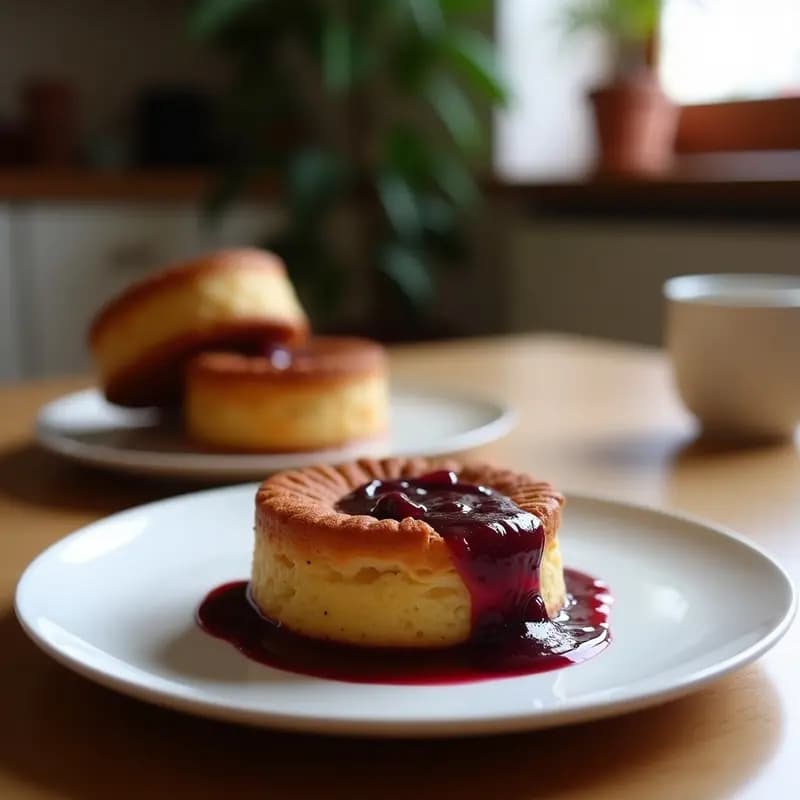 Pudín de sémola de maíz morado con leche de cúrcuma en copa de cristal, decorado con crema de aguacate, semillas de chía y arándanos frescos. Postre peruano vegano sin azúcar con color vibrante y textura cremosa.
