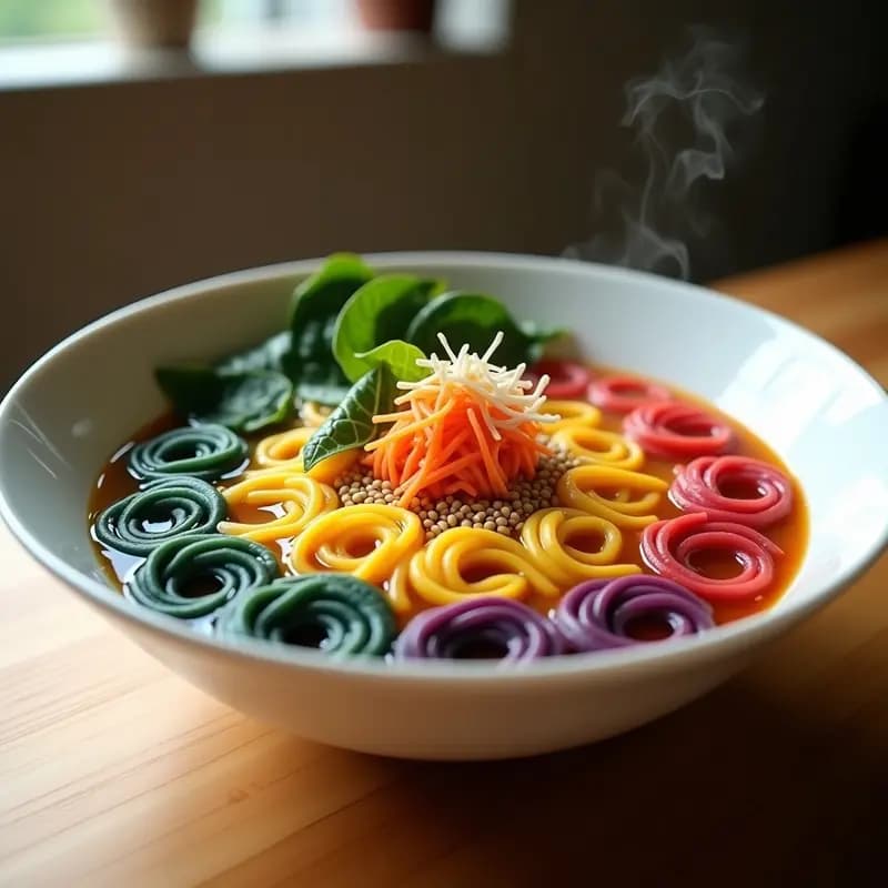 Ramen Arcobaleno con Fideos de Arroz en 7 Colores Naturales: Plato Japonés Fotogénico