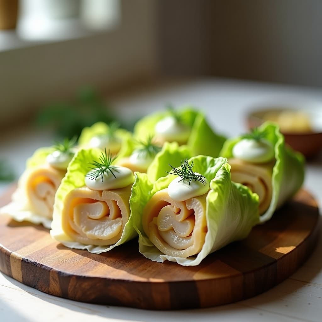 Rollitos de Lechuga con Pez Mantequilla Ahumado y Crema de Eneldo: Entrante Escandinavo