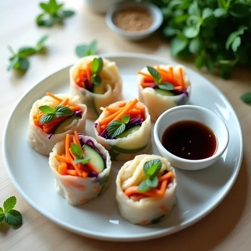 Rollitos de Primavera con Fideos de Arroz y Verduras al Vapor: Receta Vietnamita Light