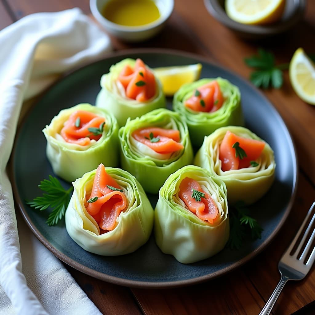Rollos de Col China Rellena de Salmón Ahumado y Queso Philadelphia Vegano: Receta Escandinava en 15 Minutos