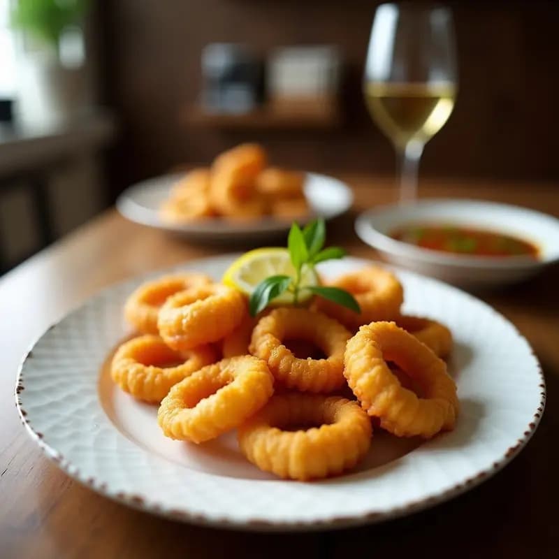 Roscos fritos de anís y limón dorados y crujientes, espolvoreados con azúcar glas, dispuestos en un plato de cerámica blanca sobre un mantel de lino. Postre tradicional castellano de Semana Santa.