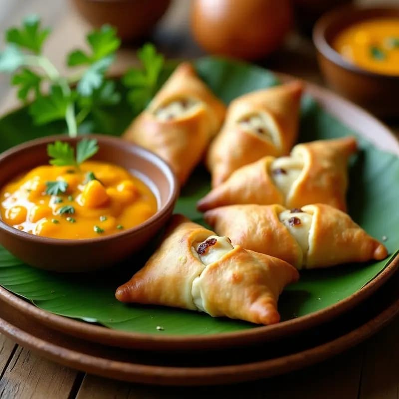 Samosas de Pollo y Pasas con Chutney de Mango: Receta India Crujiente y Dulce