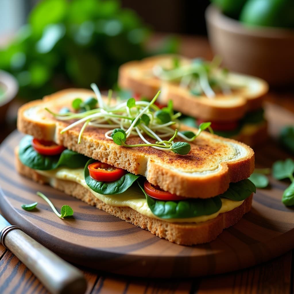 Sándwich de Pan de Molde de Calabacín con Hummus y Germinados: Receta Keto Sin Harina