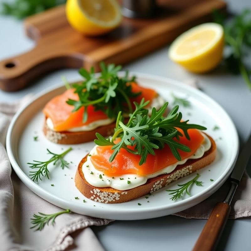 Sándwich de Pan de Cevada con Salmón Ahumado y Rúcula: Receta Escandinava Baja en Calorías
