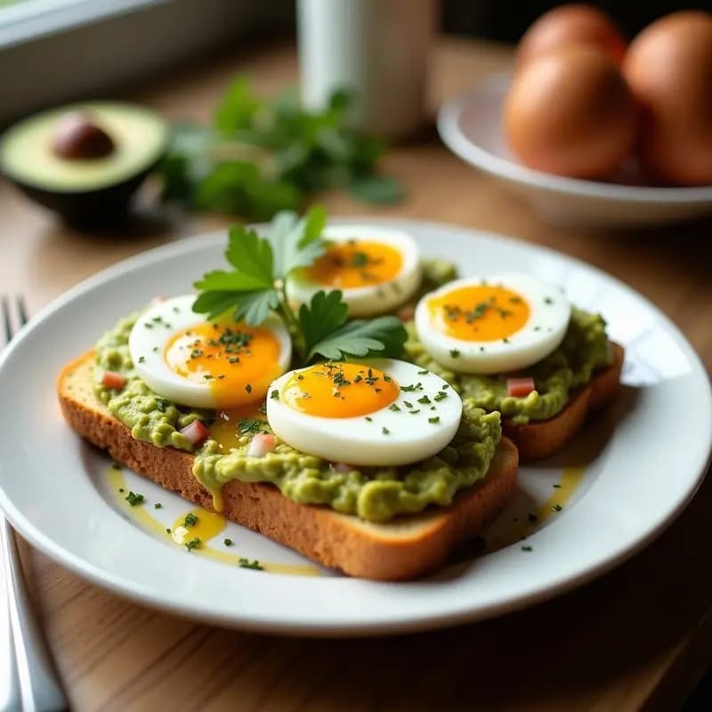 Sándwich Abierto de Pan de Maíz con Guacamole y Huevos de Codorniz: Desayuno Keto y Alto en Grasas Saludables
