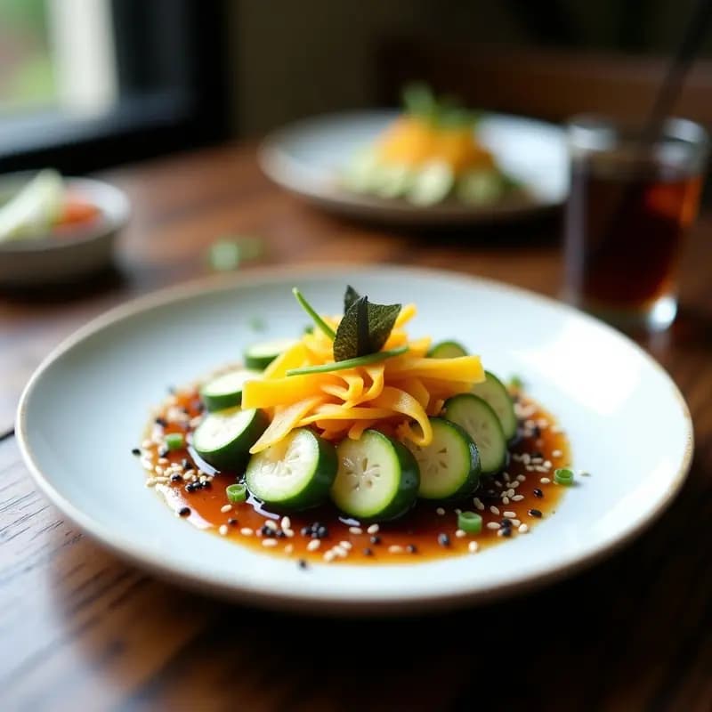 Sashimi de Calabacín con encurtidos de Jengibre y Salsa de Soja Reducida: Receta Crudivegana