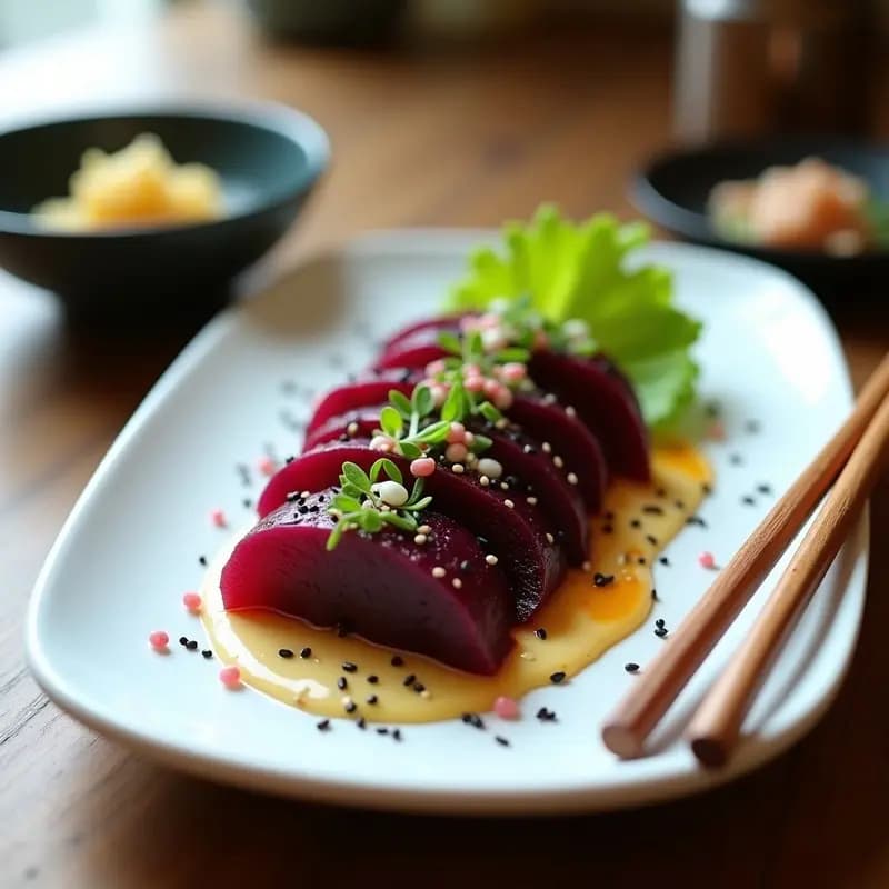 Sashimi de Remolacha y Aguacate con Vinagreta de Jengibre: Receta Japonesa Vegana y Sin Pescado