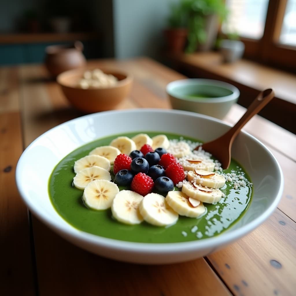 Smoothie Bowl de Espirulina y Plátano: Desayuno Detox y Alta en Nutrientes