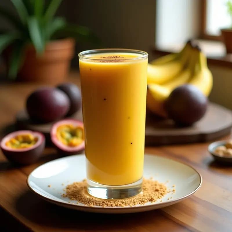 Smoothie de Maracuyá y Plátano Macho con Leche de Avellana: Bebida Tropical Alta en Fibra