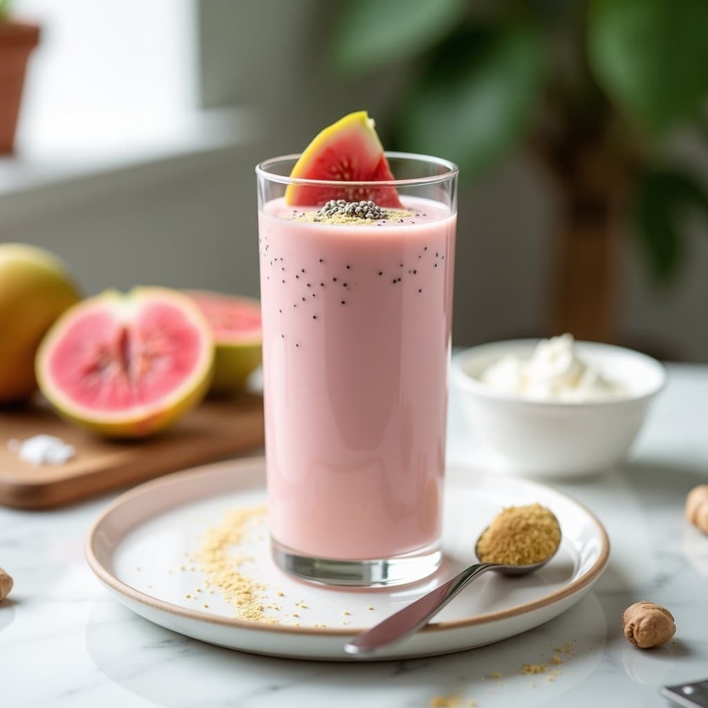 Smoothie de Péptidos de Guayaba y Yogur Griego: Bebida Alta en Proteína Post-Entreno