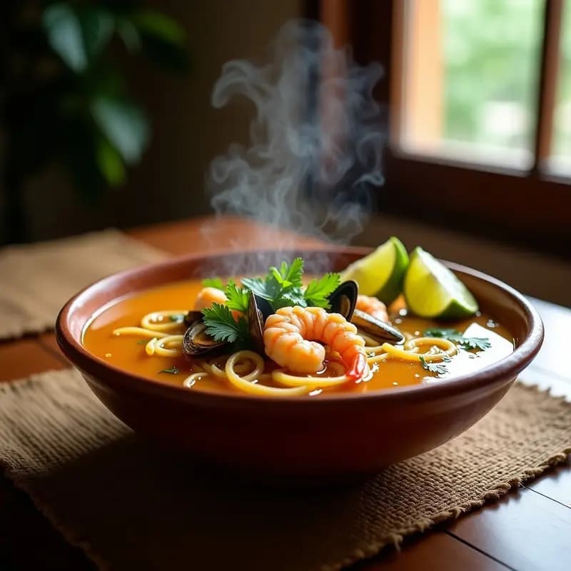 Sopa de Fideos con Mariscos y Limón (Sopa Siete Mares): Receta Mexicana Reconfortante