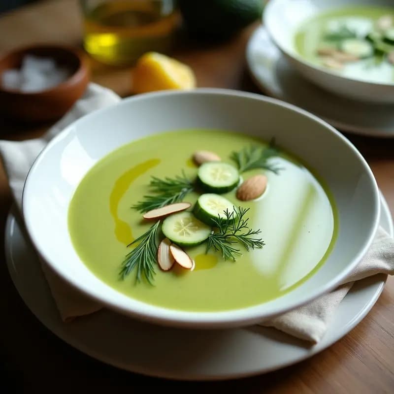 Chilled Avocado Soup con Yogur y Eneldo: Sopa Fría Persa Vegana y Refrescante