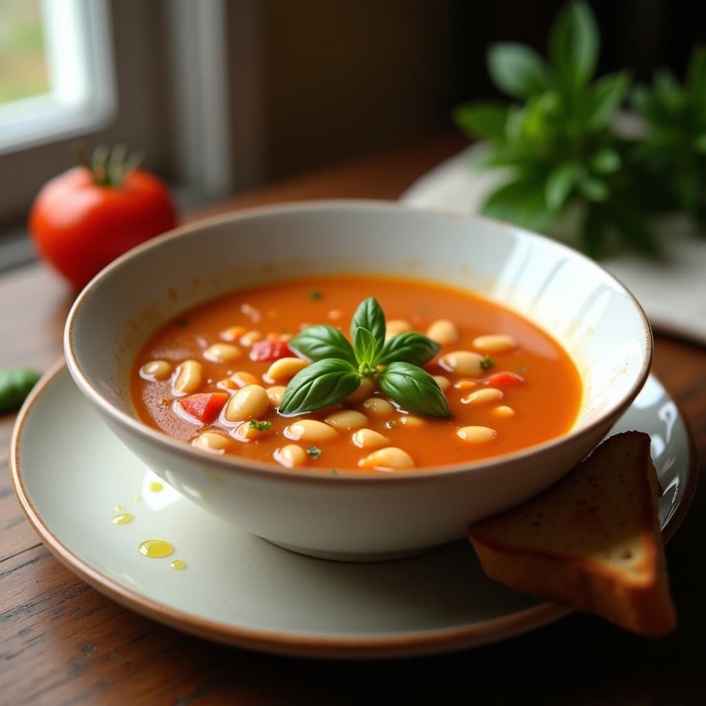 Sopa de Frijoles Blancos y Tomate: Receta en Olla Exprés con Albahaca Fresca
