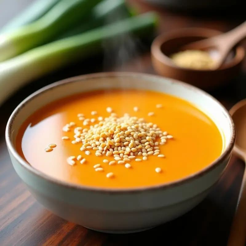 Sopa de Puerro y Patata Dulce con Crujiente de Semillas de Sésamo: Receta Coreana Reconfortante en Thermomix
