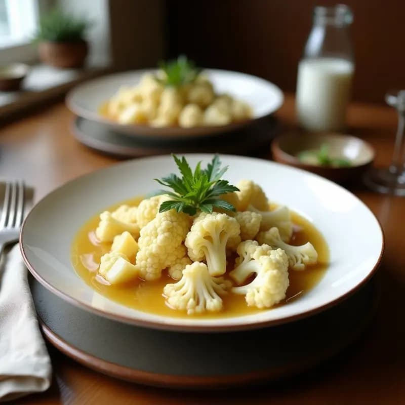 Plato hondo de cerámica blanca con sopa Tom Kha tailandesa depurativa, cremosa y de color beige dorado, decorada con hojas de cilantro fresco, semillas de sésamo tostadas y una rodaja de lima. Al fondo, tallos de limoncillo y jengibre fresco sobre mesa de madera rústica.