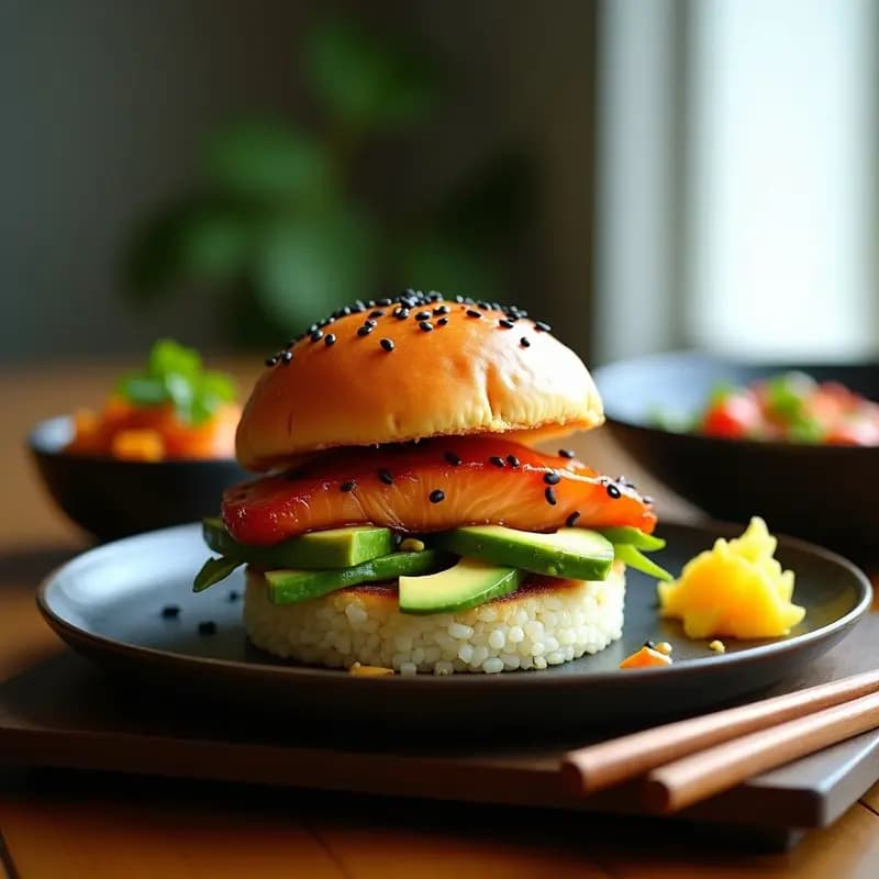 Sushi Burger Japonés con Arroz de Coliflor y Salmón Teriyaki: Receta Keto y Alta en Omega-3