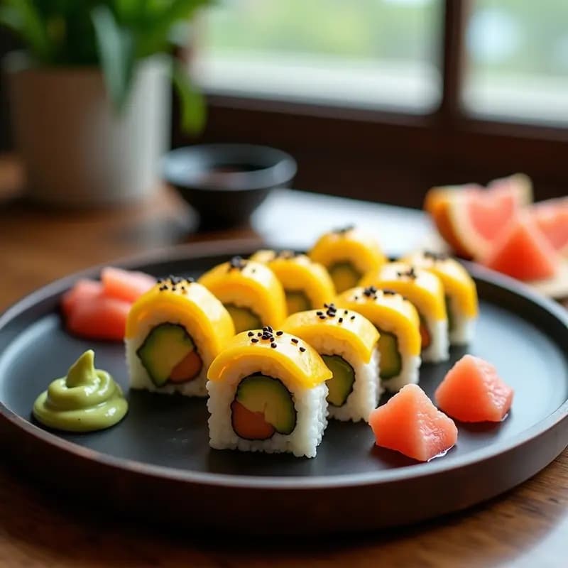 Sushi de Mango y Aguacate con Quizno de Pomelo Rosa: Receta Vegana Sin Crudo para Principiantes