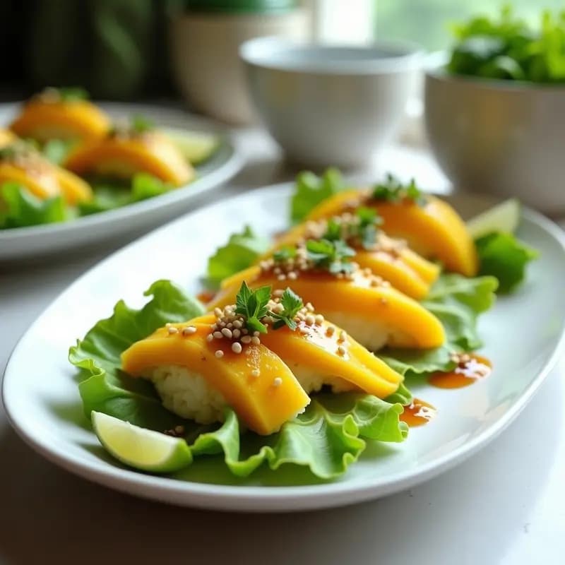 Sushi de Mango y Aguacate con Vinagreta de Soja y Lima: Receta Vegana para Principiantes