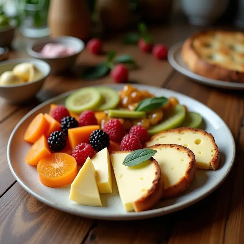 Tabla de Quesos Veganos con Frutos de Temporada y Pan de Semillas: Entrante Mediterráneo Sin Lactosa