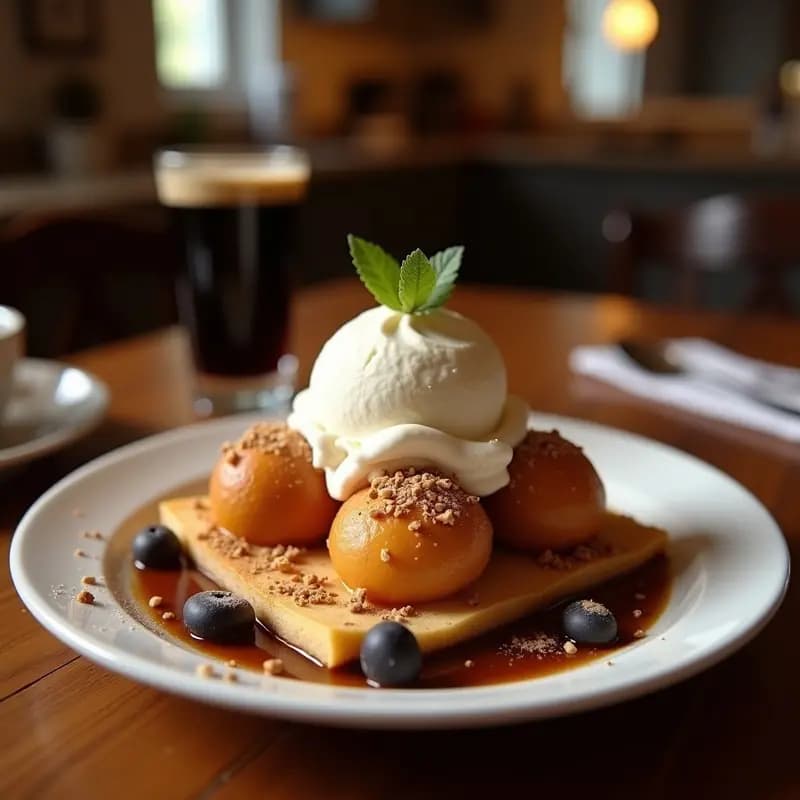 Dos tacitas de cristal transparente con helado de vainilla derritiéndose ligeramente bajo un chorro de café espresso humeante, espolvoreado con cacao y canela, decorado con virutas de chocolate negro y rodeado de hielo picado.