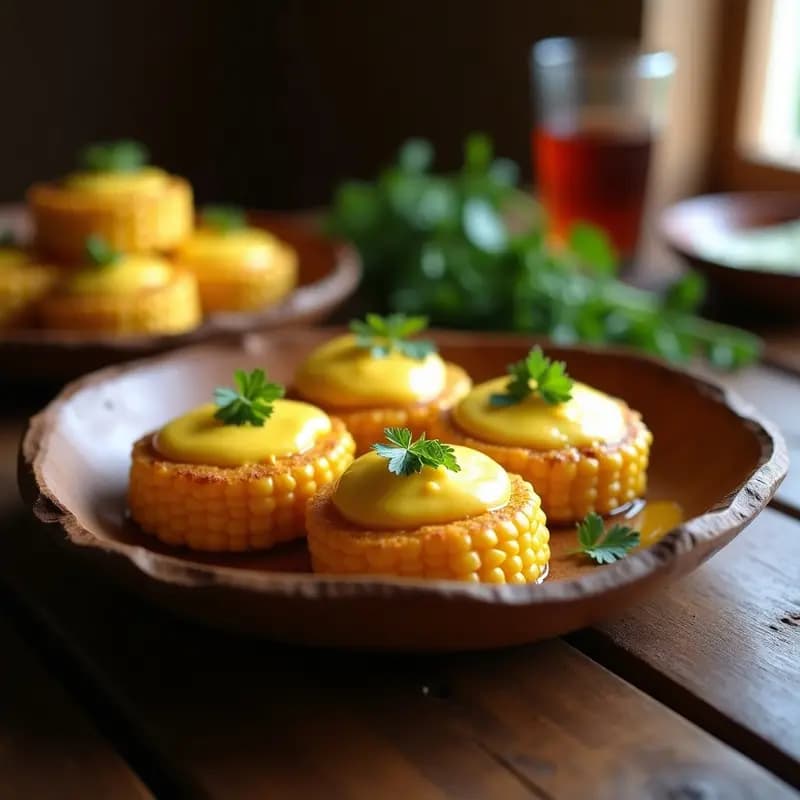Plato de tacones de morocho dorados con queso andino gratinado y burbujeante, sobre fondo rústico de madera, receta tradicional ecuatoriana.