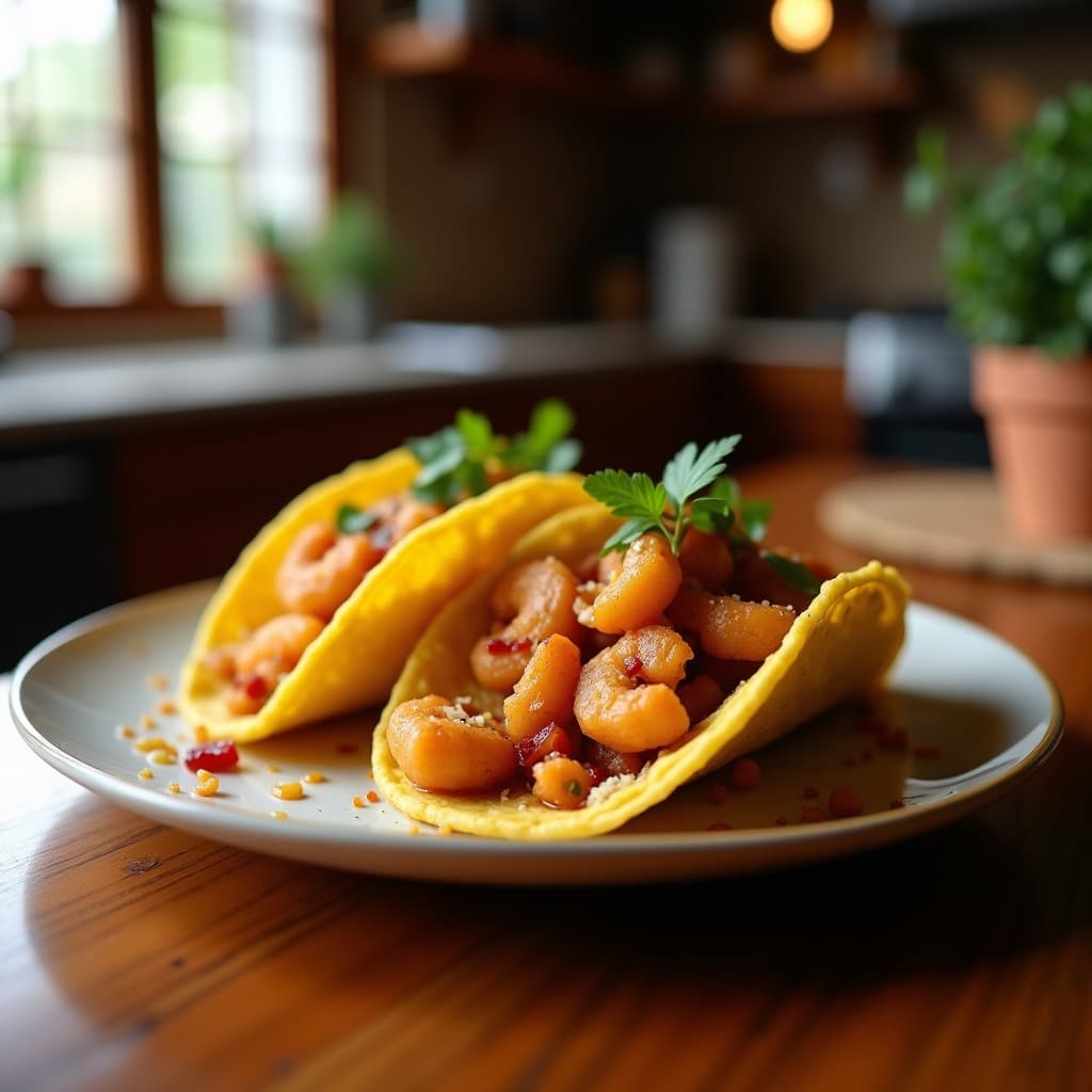 Tacos de Camarón al Ají Amarillo: Receta Peruana en Airfryer con Salsa Criolla y Maíz Morado
