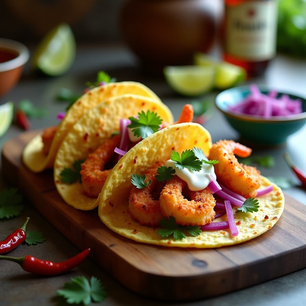 Tacos de Camarón Encostrado con Ajo y Chile de Árbol: Receta en Airfryer Crujiente
