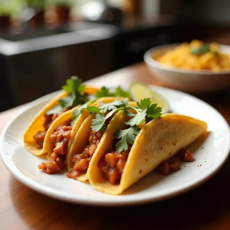 Plato con tacos dorados salvadoreños crujientes, rellenos de pollo desmenuzado y verduras frescas, servidos sobre hojas de lechuga con crema agria.