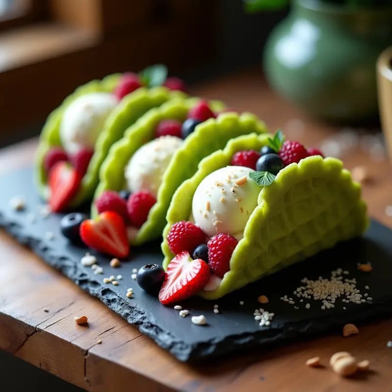 Tacos de Helado de Matcha y Frutos Rojos: Receta Japonesa Viral en Cono Comestible
