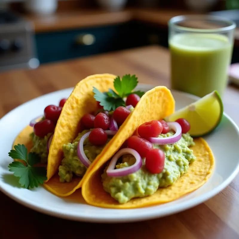 Tacos de Papa Morada con Guacamole de Edamame y Salsa de Frambuesa: Receta Vegana y Fotogénica