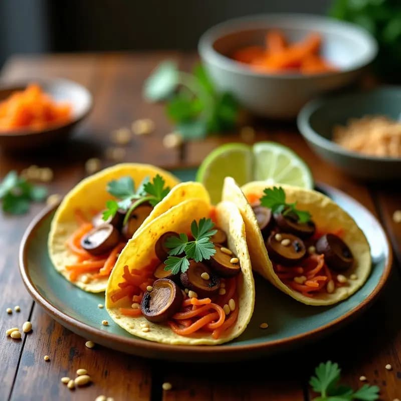 Tacos de Hongo Shiitake y Col Fermentada con Picante de Habas: Receta Vegana Coreana