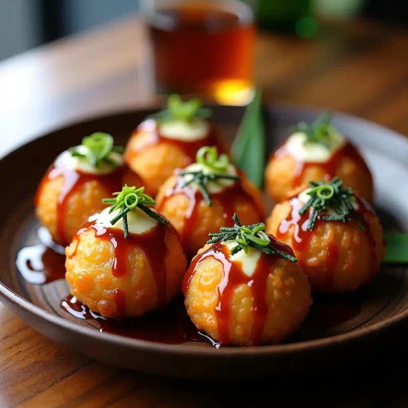Takoyaki de Pulpo y Cebolla Verde: Bolas Japonesas Crujientes con Salsa Takoyaki