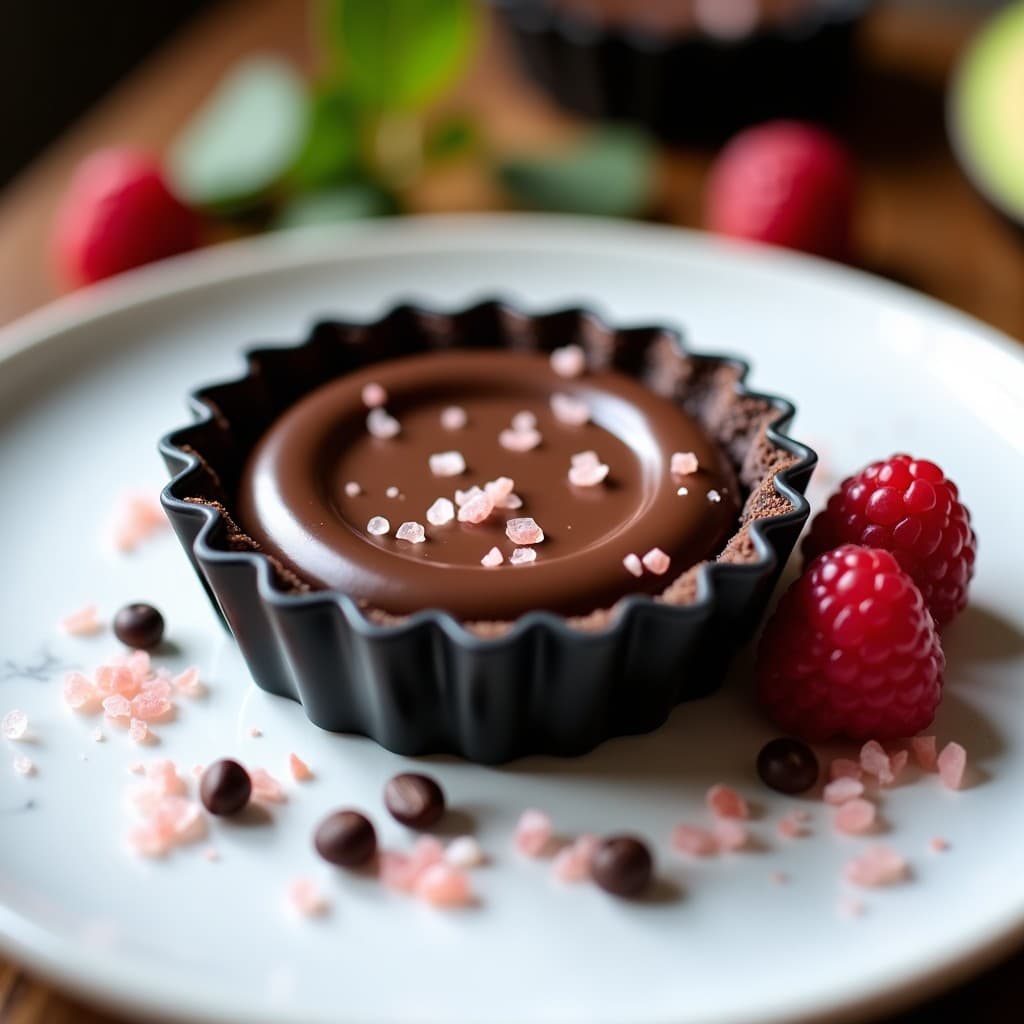 Tartaleta de Chocolate y Aguacate con Sal de Himalaya: Postre Keto y Sin Cocción