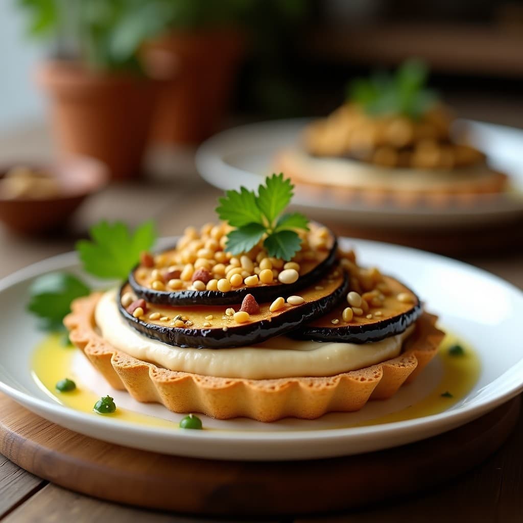 Tartaleta de Hummus y Berenjena Asada: Receta Sin Gluten con Crujiente de Semillas